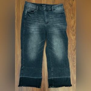 Judy Blue Black Denim Jeans Wide Leg Crop High Rise Pocket Women's Size 13/31